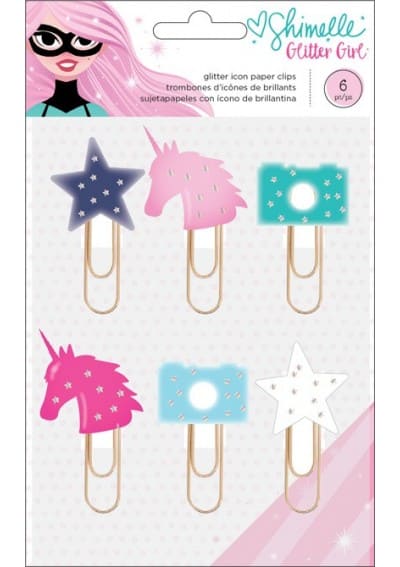 GLITTER GIRL - ICON PAPER CLIPS - GLITTER INFUSED - 6 PIECE)