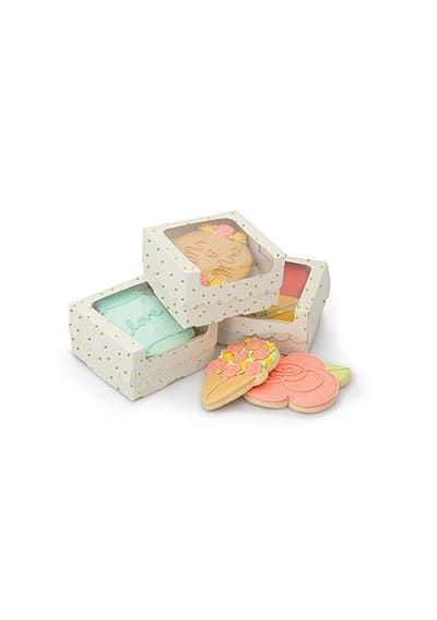 COOKIE BOX - AC - SS - SINGLE COOKIE BOX - GOLD DOTS - WHITE (4 PACK)