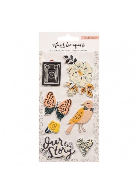 FRESH BOUQUET - EMBOSSED PUFFY STICKERS (7 PIECE)